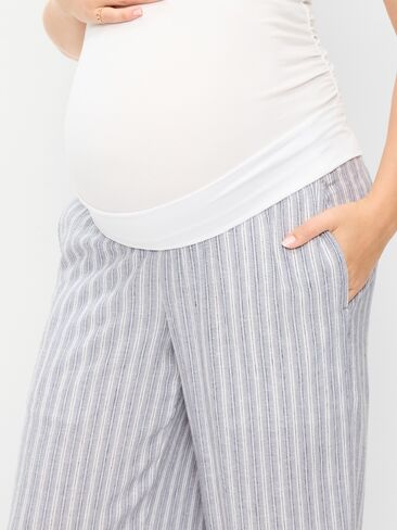 بنطلون واسع الساق من مزيج الكتان من Old Navy للحوامل - خطوط متعددة باللون الأزرق in Saudi Arabia
