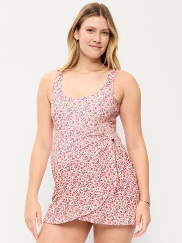 Old Navy Maternity Classic Wrap Swim Dress - Pink Floral in Saudi Arabia