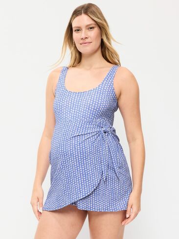 Old Navy Maternity Classic Wrap Swim Dress - Blue Ditsy Floral in Saudi Arabia