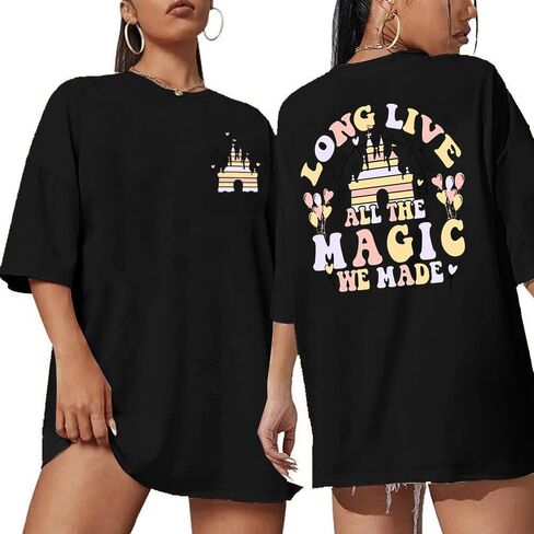 قمصان Magic Kingdom للنساء تي شيرت الأميرة السحرية اللطيفة ذات الحجم الكبير وقمصان العطلات العائلية in Kuwait