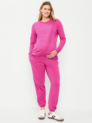 Old Navy Maternity Rollover-Waist Fleece Jogger - Dragonfruit in Saudi Arabia