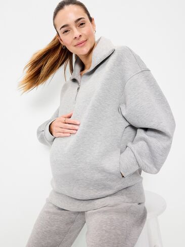 بلوفر Old Navy Maternity Bounce Fleece نصف سحاب - رمادي منقط in Saudi Arabia