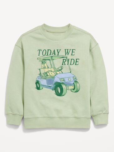 Old Navy Favorite Fleece Oversized Graphic Sweatshirt for Boys - FADED SEAGRASS in Saudi Arabia