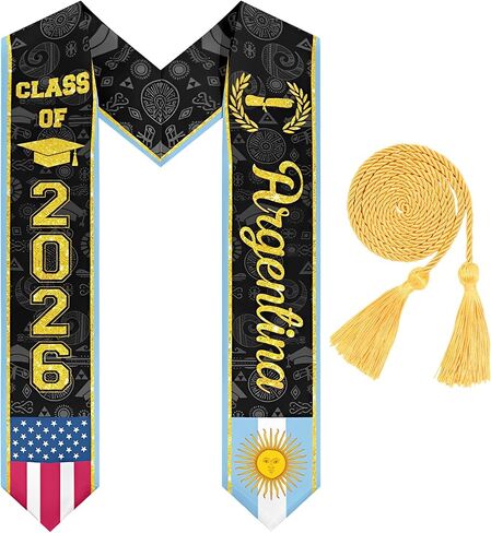 Class of 2026 Country Flag Graduation Stole Sash with Golden Honor Rope for Study Abroad International in Kuwait