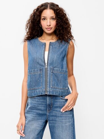 Old Navy Zip-Front Denim Utility Vest - Denim in Saudi Arabia
