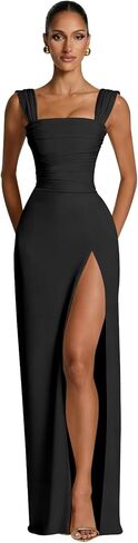 VCCICANY Women's Chiffon Prom Dresses 2026 Mermaid Corset Ruched Spaghetti Straps Long Cocktail Party Dress with Slit in Saudi Arabia
