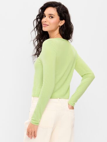 Old Navy Merino Wool-Blend Sheer Cropped V-Neck Cardigan - Coriander in Saudi Arabia