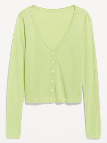 Old Navy Merino Wool-Blend Sheer Cropped V-Neck Cardigan - Coriander in Saudi Arabia