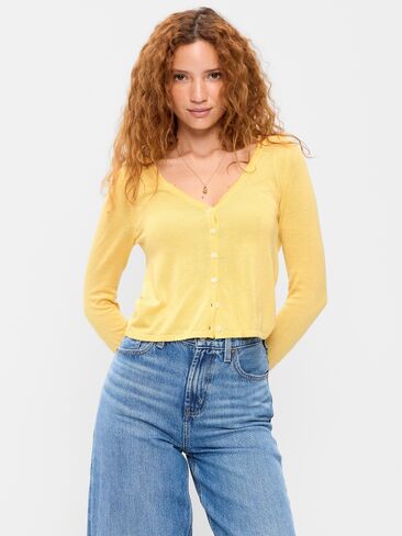 Old Navy Merino Wool-Blend Sheer Cropped V-Neck Cardigan - Mystic Yellow in Saudi Arabia
