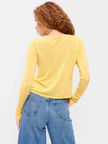 Old Navy Merino Wool-Blend Sheer Cropped V-Neck Cardigan - Mystic Yellow in Saudi Arabia