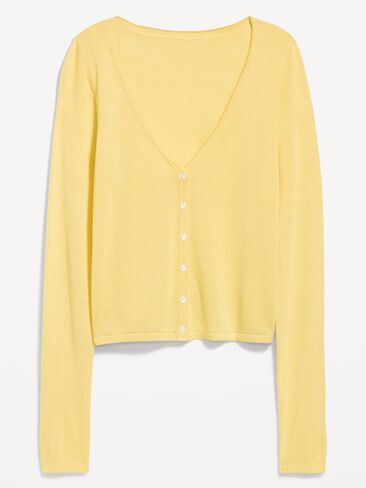 Old Navy Merino Wool-Blend Sheer Cropped V-Neck Cardigan - Mystic Yellow in Saudi Arabia
