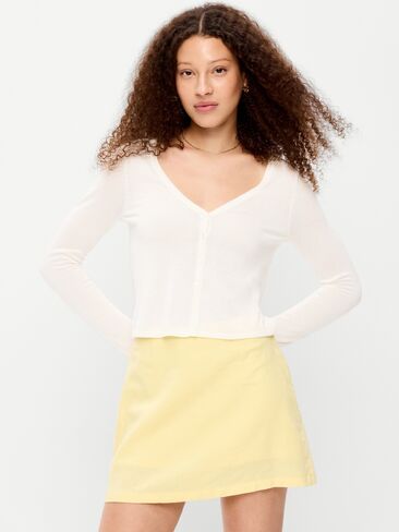 Old Navy Merino Wool-Blend Sheer Cropped V-Neck Cardigan - White Lilies in Saudi Arabia