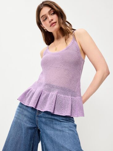 Old Navy Metallic Peplum Tank Top - Fresh Lilac in Saudi Arabia
