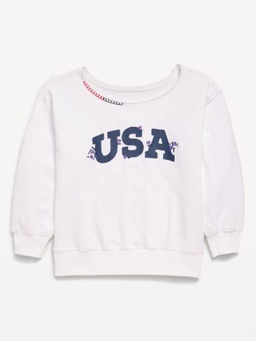 Old Navy Oversized Off-Shoulder Graphic Tunic Sweatshirt for Girls - White Lilies in Saudi Arabia