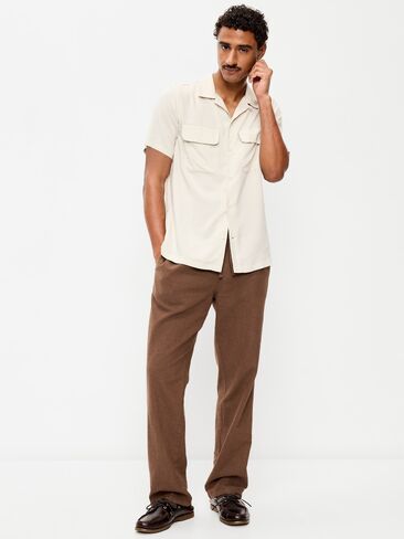 Old Navy 90's Straight-Fit Linen-Blend Pants - Dark Walnut in Saudi Arabia