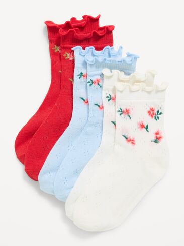 Old Navy Ruffled Pointelle-Knit Crew Sock 3-Pack for Toddler & Baby - Multifloral in Saudi Arabia