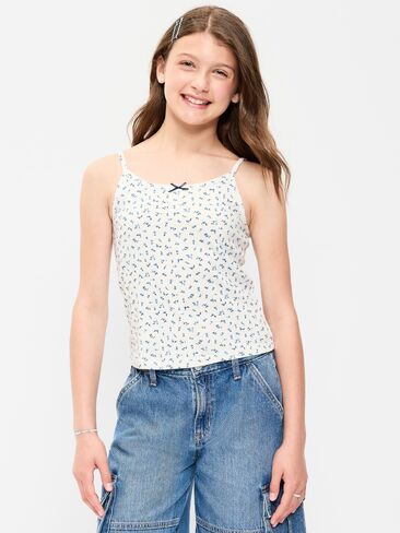 Old Navy Fitted Printed Tank Top for Girls - White Ditsy Floral in Saudi Arabia