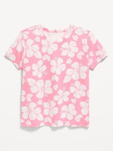 Old Navy Softest Printed Short-Sleeve T-Shirt for Girls - Pink Hibiscus in Saudi Arabia