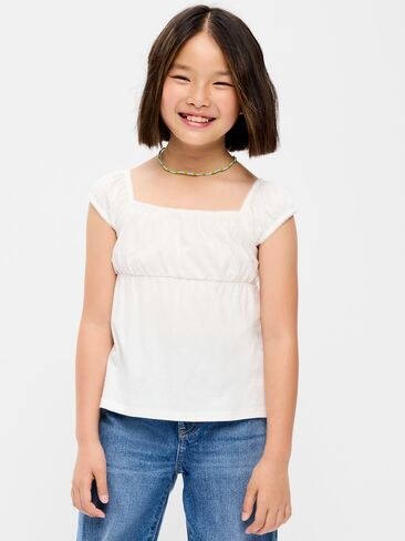 Old Navy Printed Short-Sleeve Scallop-Trim Top for Girls - White Lilies in Saudi Arabia