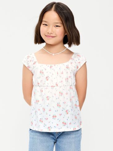Old Navy Printed Short-Sleeve Scallop-Trim Top for Girls - White Ditsy Floral in Saudi Arabia