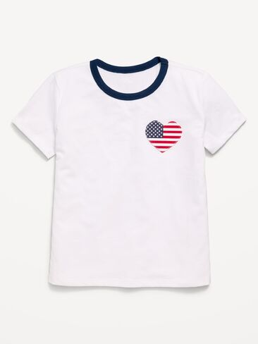 تي شيرت Old Navy Softest Heart-Pocket للفتيات - العلم الأمريكي على شكل قلب in Kuwait