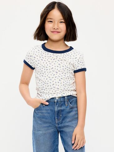 تيشيرت رينجر مضلع نص كم قصير للبنات من Old Navy - زهور بيضاء ونقشة زهور in Saudi Arabia