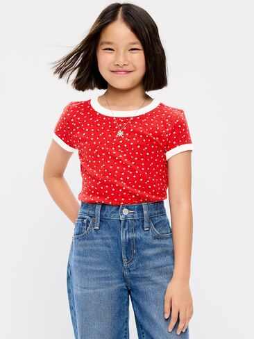 تيشيرت رينجر مضلع نص كم قصير للبنات من Old Navy - زهور حمراء Ditsy in Saudi Arabia