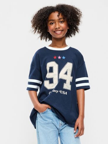 تيشيرت تونيك برسومات كبيرة الحجم للبنات من Old Navy - أزرق داكن in Saudi Arabia