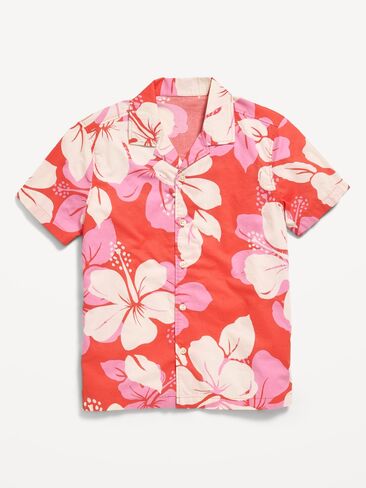 Old Navy Printed Short-Sleeve Poplin Shirt for Boys - Hibiscus Red in Saudi Arabia