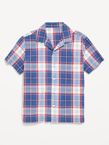 قميص بوبلين منقوش بأكمام قصيرة للاولاد من Old Navy - كحلي منقوش in Kuwait