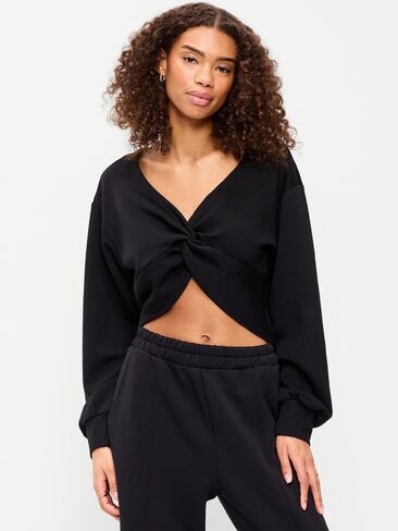 بلوزة Old Navy Bounce Fleece بأكمام طويلة وملتفة من الأمام - بلاك جاك in Kuwait