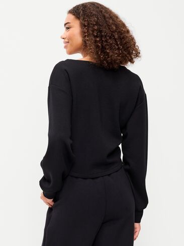 بلوزة Old Navy Bounce Fleece بأكمام طويلة وملتفة من الأمام - بلاك جاك in Kuwait