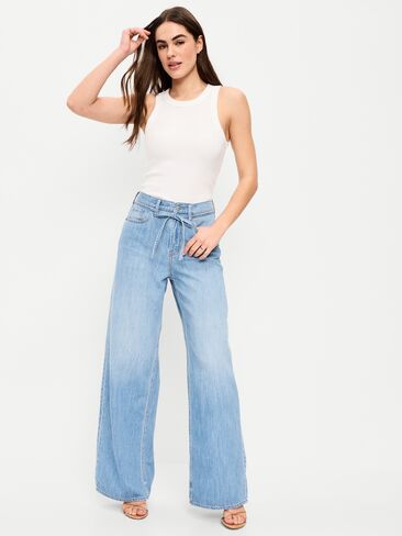 Old Navy High-Waisted Drapey Wide-Leg Jeans - Light Wash in Saudi Arabia