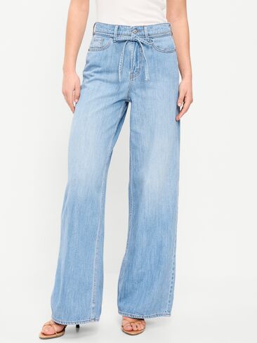 Old Navy High-Waisted Drapey Wide-Leg Jeans - Light Wash in Saudi Arabia