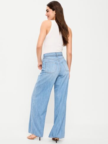 Old Navy High-Waisted Drapey Wide-Leg Jeans - Light Wash in Saudi Arabia