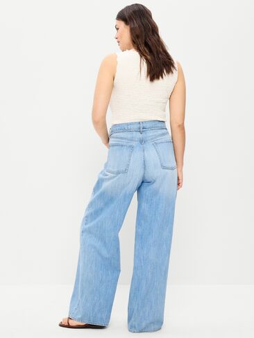 Old Navy High-Waisted Drapey Wide-Leg Jeans - Light Wash in Saudi Arabia