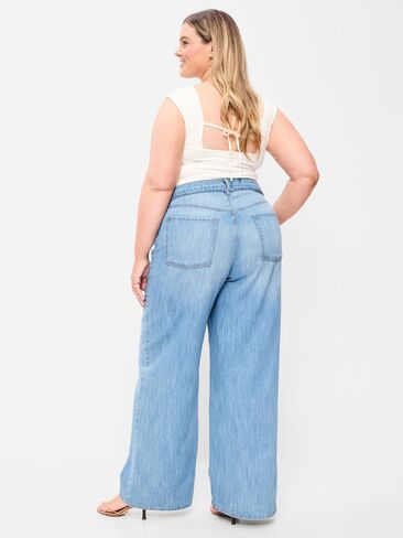 Old Navy High-Waisted Drapey Wide-Leg Jeans - Light Wash in Saudi Arabia