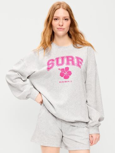Old Navy SoComfy Oversized Crew-Neck Sweatshirt - Light Gray Heather in Saudi Arabia