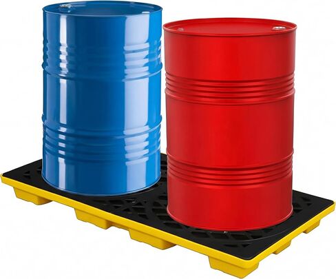 Weysat 1 Pcs 2 Drum Spill Containment Platform Plastic Containment Tray Spill Pallet with Drain Outlet Grating Stackable Drain Outlet for Basement Industrial Storage Kitchen Garage in Saudi Arabia