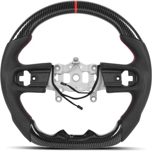 عجلة قيادة من ألياف الكربون من Hydro-Dip لسيارة Jeep Wrangler JK JKU 2011-2017، Sport Sahara Rubicon Willys، شريط أحمر وخياطة مسطحة من الأسفل ومقبض رياضي من الجلد الأسود المثقوب in Kuwait