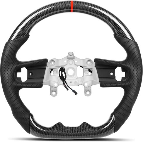 عجلة قيادة من ألياف الكربون من Hydro-Dip لسيارة Jeep Wrangler JK JKU 2011-2017، Sport Sahara Rubicon Willys، شريط أحمر وخياطة مسطحة من الأسفل ومقبض رياضي من الجلد الأسود المثقوب in Kuwait