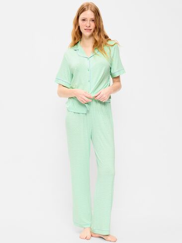 Old Navy Sunday Sleep Knit Jersey Pant Set - Green Stripe in Saudi Arabia