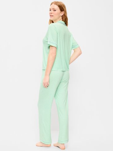 Old Navy Sunday Sleep Knit Jersey Pant Set - Green Stripe in Saudi Arabia