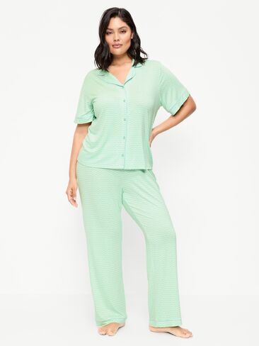 Old Navy Sunday Sleep Knit Jersey Pant Set - Green Stripe in Saudi Arabia