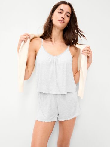 Old Navy Sunday Sleep Lace-Trim Pajama Tank and Shorts Set - Light Gray Heather in Kuwait