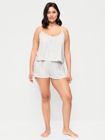 Old Navy Sunday Sleep Lace-Trim Pajama Tank and Shorts Set - Light Gray Heather in Kuwait
