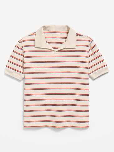 Old Navy Short-Sleeve Textured-Knit Polo Shirt for Boys - Blue/White/Red Stripe in Saudi Arabia