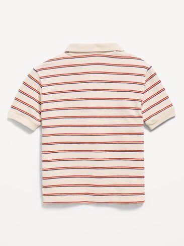 Old Navy Short-Sleeve Textured-Knit Polo Shirt for Boys - Blue/White/Red Stripe in Saudi Arabia