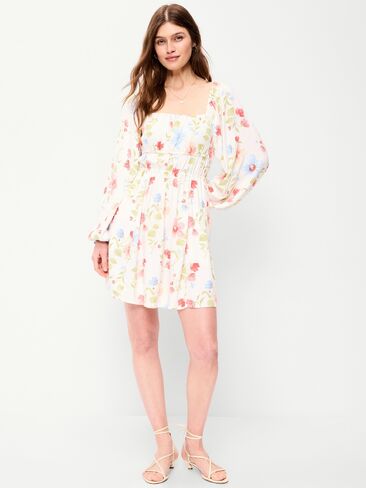 Old Navy Long-Sleeve Crepe Mini Dress - White Floral in Saudi Arabia
