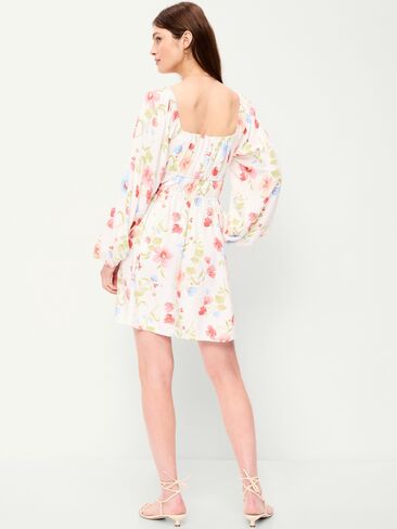 Old Navy Long-Sleeve Crepe Mini Dress - White Floral in Saudi Arabia